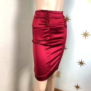 Red satin Bebe wiggle pencil skirt